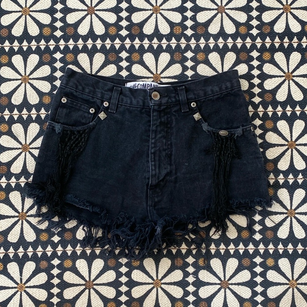 Champion Black Denim Embellished Fringe Shorts W29-L32